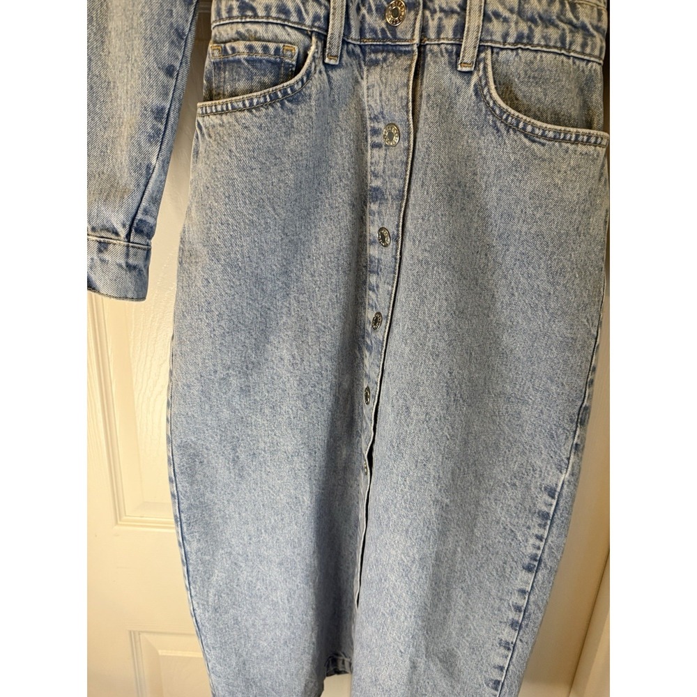 MNG Denim Midi Dress Women Size 2 Light Wash Blue Western Yoke Button Front Long - Picture 5 of 8